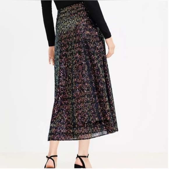 Loft Sequin Midi Skirt in Multicolor Red Black Blue Gold Size 8 - Picture 4 of 11